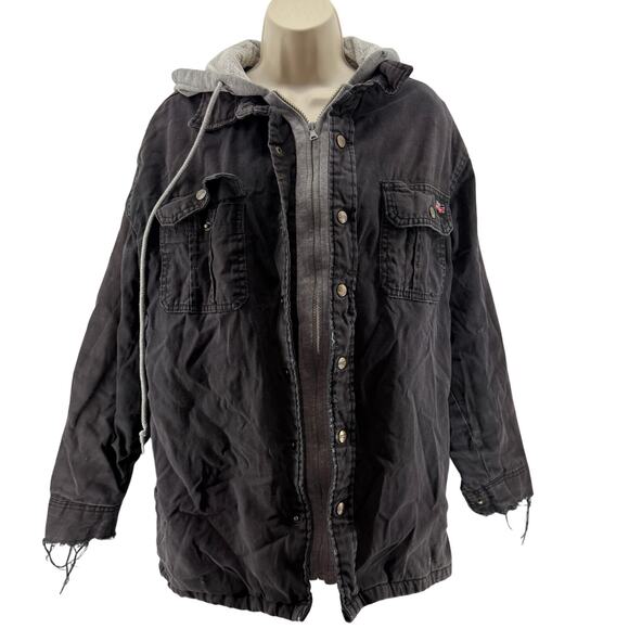 Vintage Dickies Coat Hoodie Men Large Denim Cotton Black Full Zip Snap Closure - Picture 2 of 10